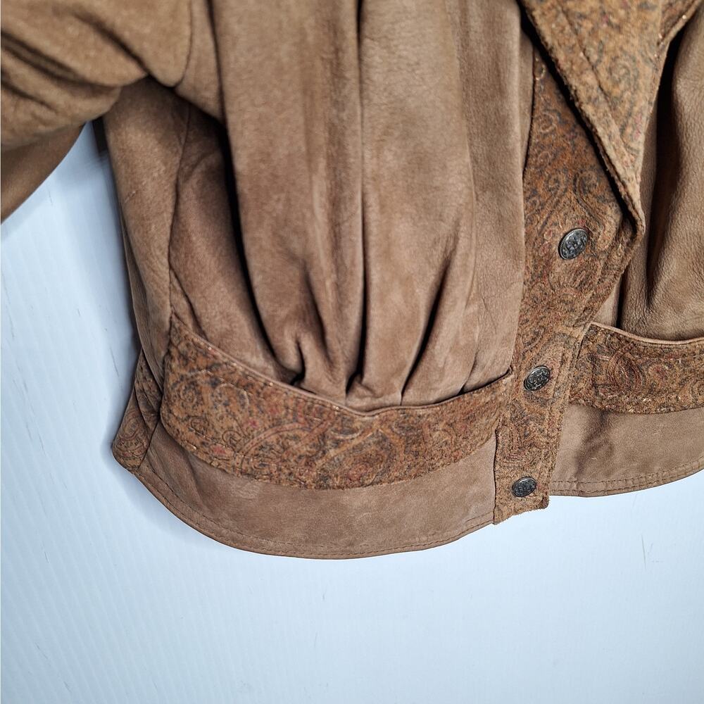 Vintage 80s G-III Paisley Leather Crop Bomber Jacket Western Cowgirl M Paisley - Picture 7 of 16